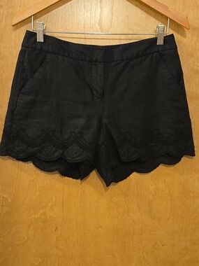LOFT Black Scalloped Hem High-Rise Linen Shorts